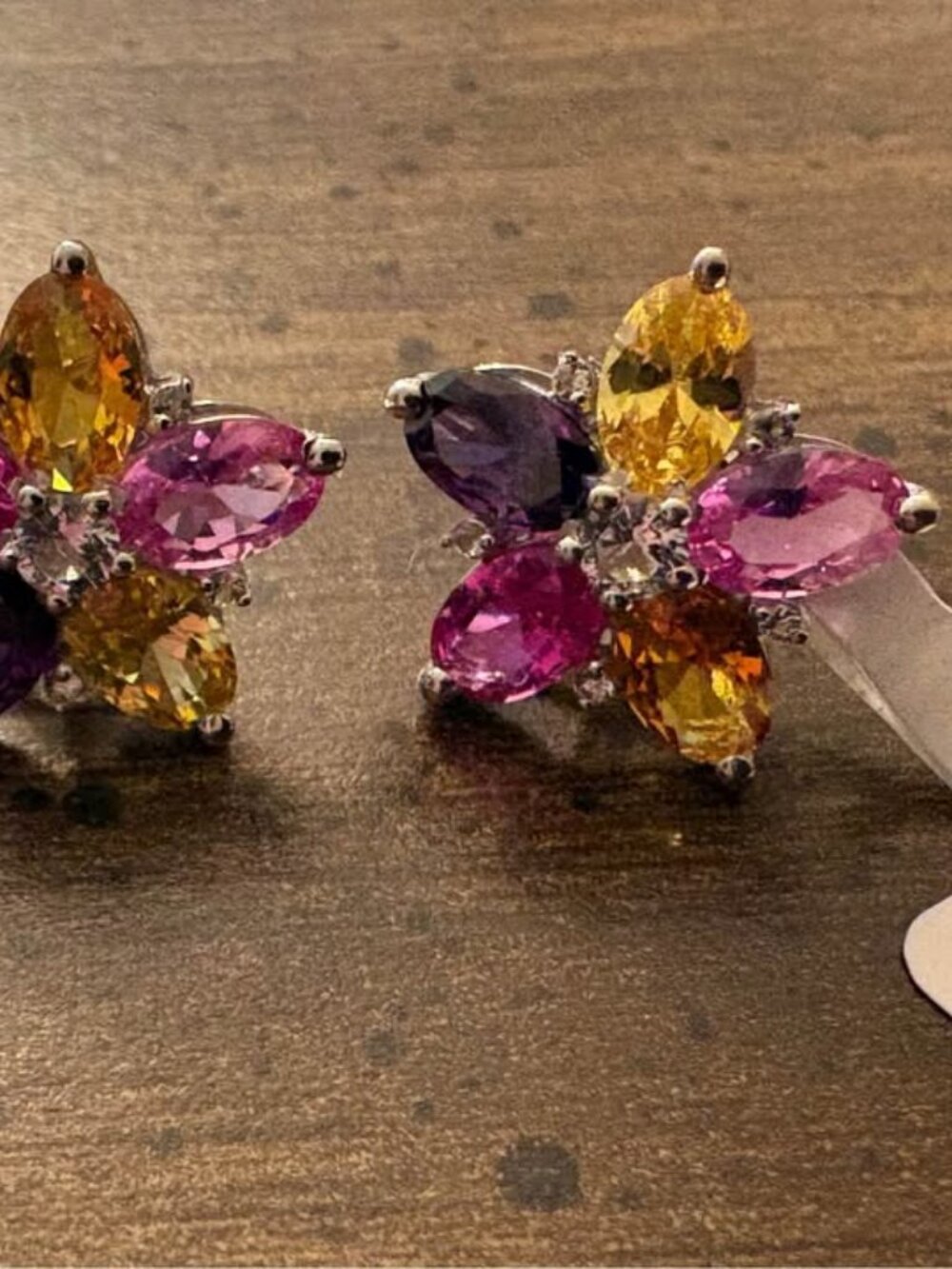Multi-Color Sapphire and White Topaz Flower Stud Earrings